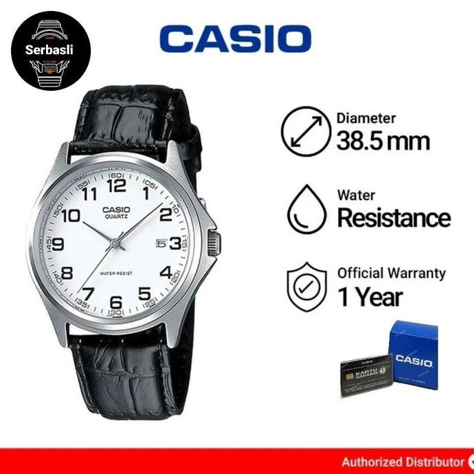 Jam Tangan Pria Casio MTP-1183E-7B White Dial Black Leather Strap Original Bergaransi
