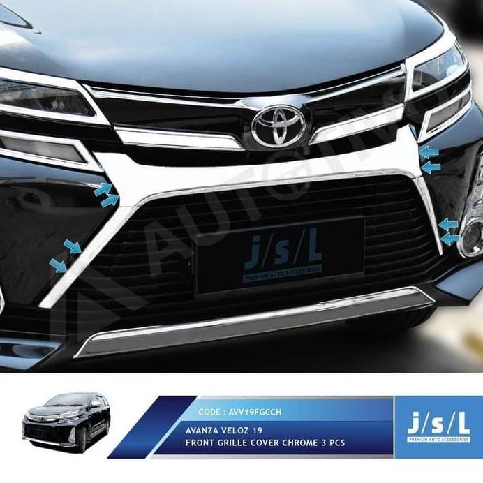 List Lis Grill Depan Avanza Veloz 2019 Front Grille Cover Chrome 3 pcs