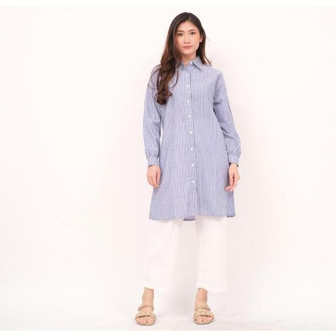 NHM Baju Tunik Kemeja Wanita Salur Atasan Muslim katun Ld 100-110 Kancing Kerah Panjang Remaja Dewas