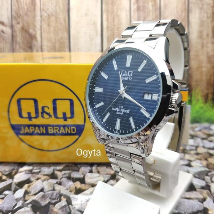 Q&Q QQ Jam Tangan Pria Rantai Silver Biru CA08J202Y Original