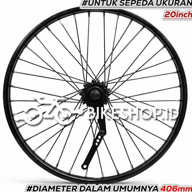 Velg Set Sepeda 20 Inch BMX Besi Hitam Jari-Jari 10G Jumbo Hub Torpedo + Depan Sudah Setel Siap Paka