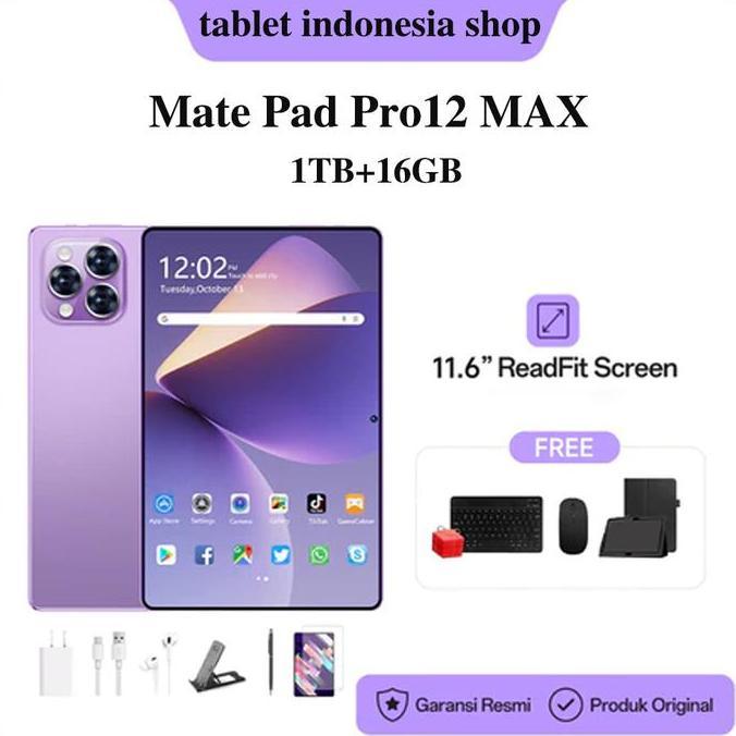 Free Tablet 2-in-1 dengan keyboard, mouse, casing pelindung, dan stylus  Pro12 MAX 11.6" inch Tablet