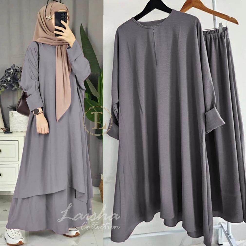 HOT (Bisa COD) Laisha Collection One Set tunik Malayu atasan + rok Crinkle Airflow jumbo / Kaftan tu
