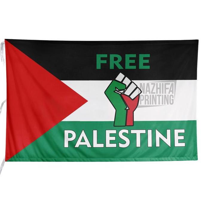 Nazhifa Printing - Bendera Palestine, Bahan Satin Peles, Ukuran Kecil-Besar, 1 sisi