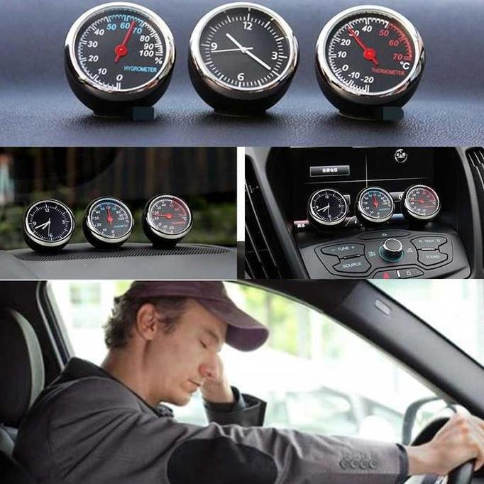 Dashboard Jam Analog Thermometer Quartz Mobil Jam Mobil Mini Luminous Dekorasi