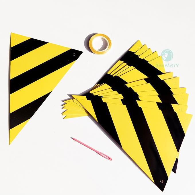 Ready 1 Set Spanduk Bendera Panji Bergaris Hitam Kuning Untuk Dekorasi Spanduk Ulang Tahun Tema Kons