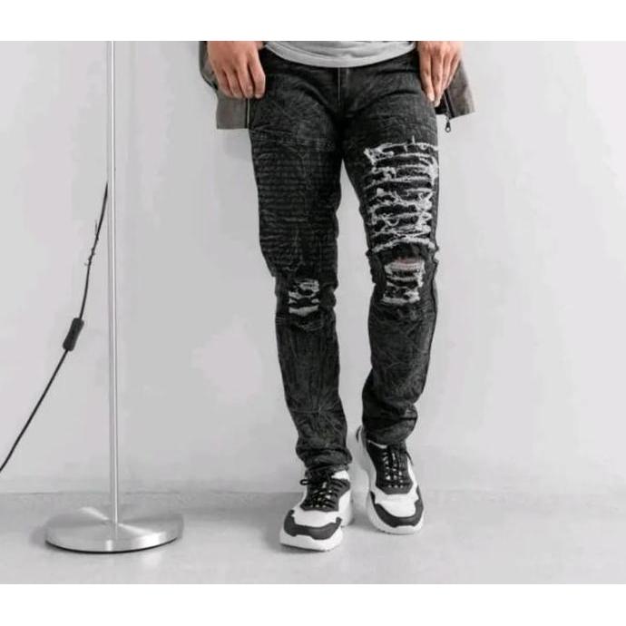 UPFRADE STYLE  celana bikers pria / jeans bikers sobek terbaru / celana panjang jeans distro Nyaman 