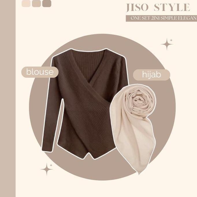 DISKON SPECIAL !! One Set 3in1 Korean Style | Blouse Jiso + Celana Kulot + Hijab | Setelan Remaja Ke