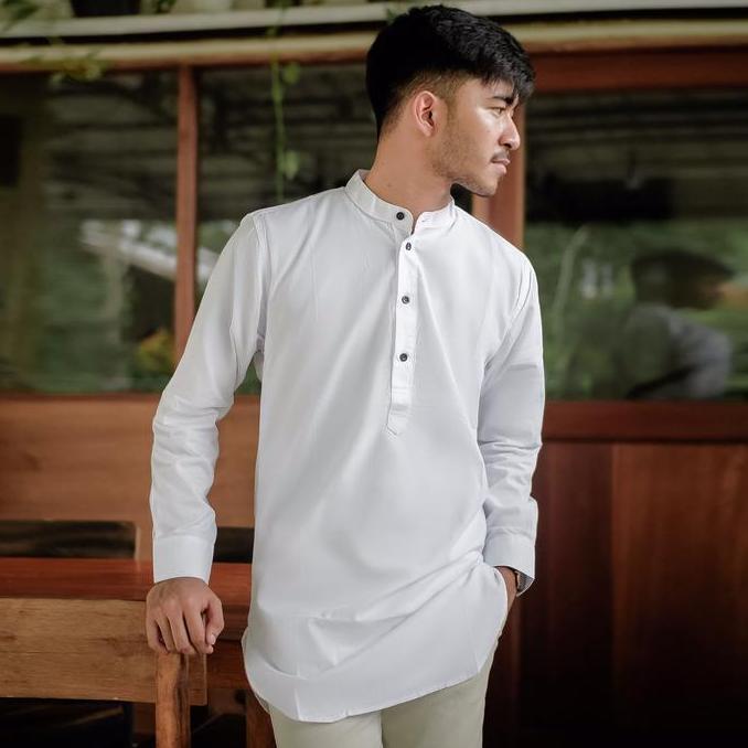 Baju Koko Pria Kemeja Kurta Polos Kurta Pakistan Muslim Putih White
