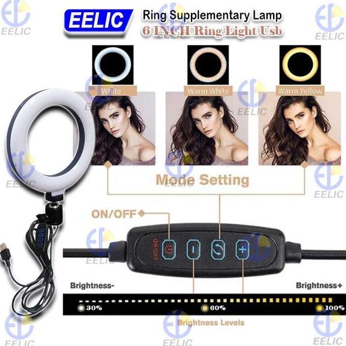 LOGPEF EELIC RIL-6INCH Ring light led usb lampu cincin dimmable 3 mode cahaya