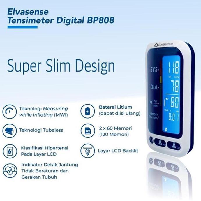 Errozishop - Elvasense Bp808 Blood Pressure Monitor Tubeless Tensimeter Tensi Darah