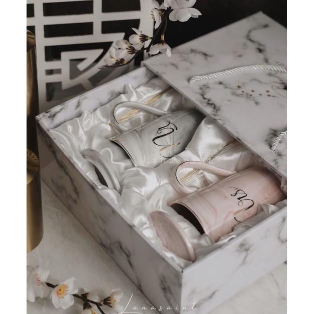 Diskon Lanasaint Hampers Keramik Wedding And Birthday Bern Marble Glass Set  Mr & Mrs Glass