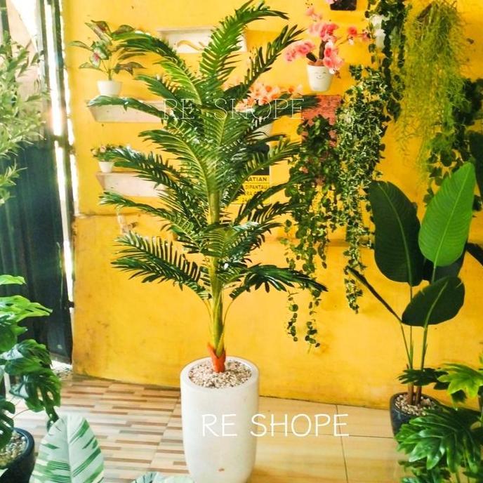 palem pohon hias tinggi 170cm include pot bulat elgant pohon palsu bunga plastik palem import