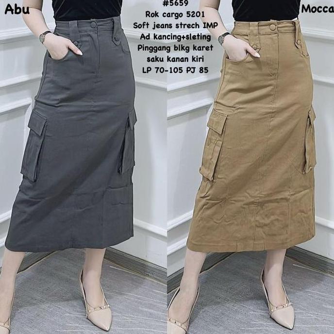 HEMAT LUAR BIASA KF - INES ROK CARGO WANITA TWILL PREMIUM - ROK PANJANG CASUAL HEMAT LUAR BIASA