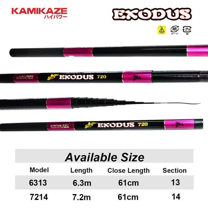 KAMIKAZE Joran Tegek EXODUS 300cm - 720cm Bahan Carbon Ringan Super Sensitive Tegek Ruas pendek