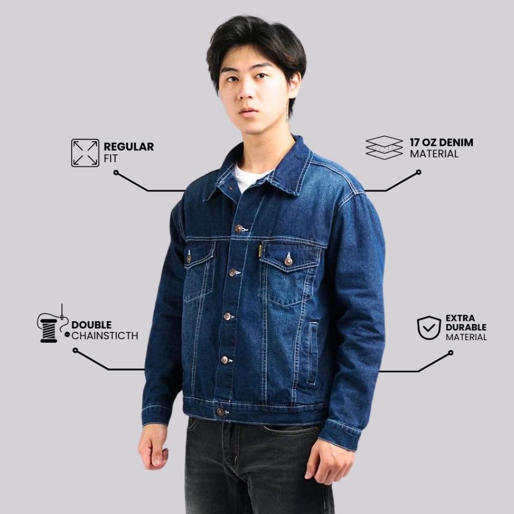 Original Guteninc Jacket Denim Jeans Trucker Boxy Bullitt Blue Washed