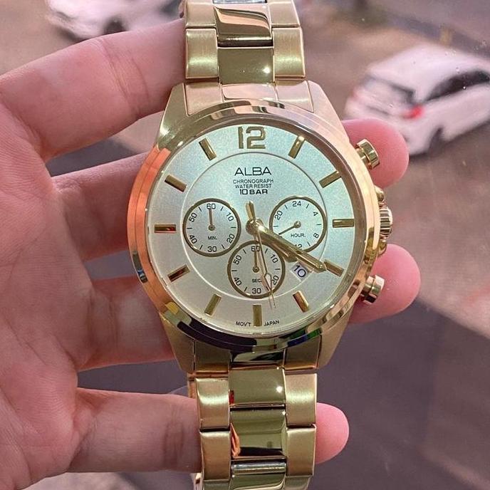 ALBA Analog Jam Tangan Pria Rantai Gold AT3G08X1 Original Bergaransi murah