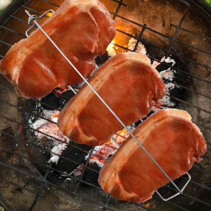 TENNIME Tusuk Sate Bentuk U Reusable Stainless Alat Garpu Roti Panggang Kebab/Barbeque/Bbq/Daging Ga