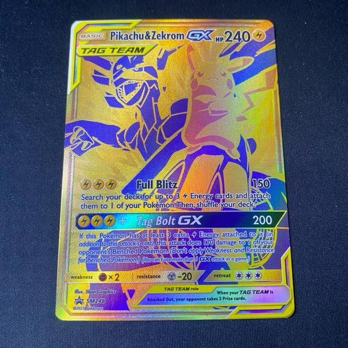 New Pikachu & Zekrom GX Gold EN SM Promo SM248 Kartu Pokemon TCG ENGLISH