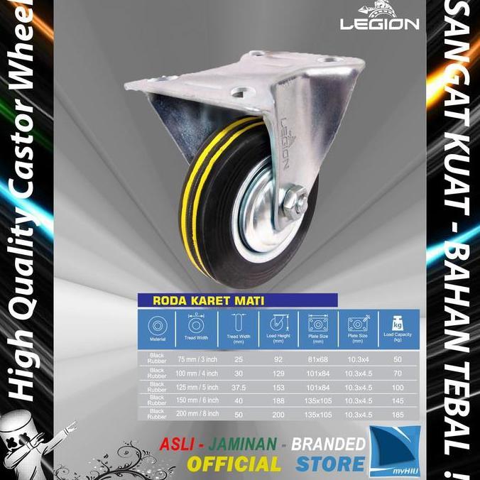 Roda Lori 5" inch / 125 mm 1 Arah Besi - KARET Caster Troli LEGION