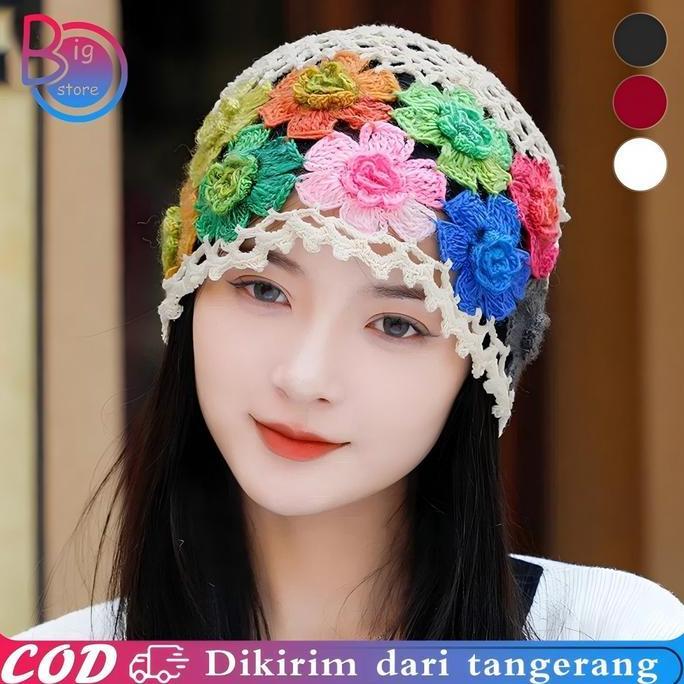 URB Kupluk Rajut Wanita Korea Topi Rajut Handmade Hollow Woolen Hat Kupluk Rajut Wanita Topi Rajutan