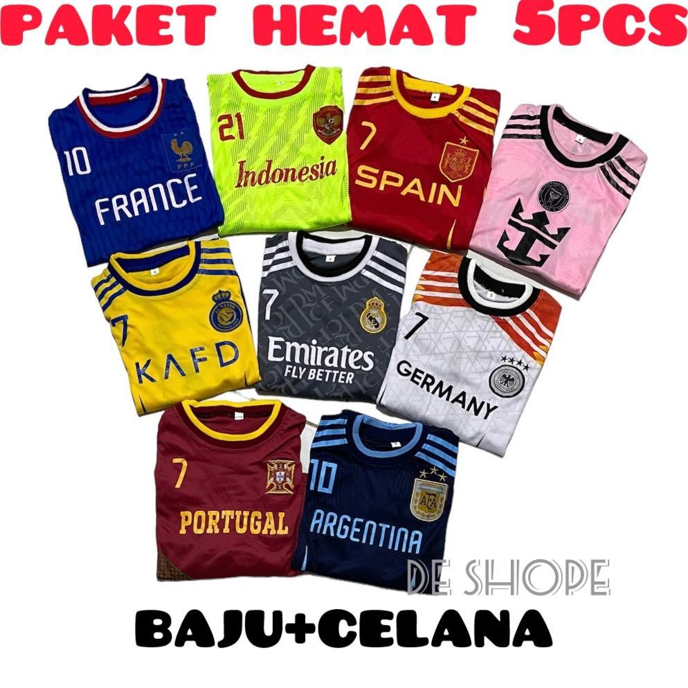 VELZASHOP PAKET USAHA ISI 5 PCS SETELAN DAN ATASAN BAJU BOLA ANAK / DEWASA TERMURAH 1 SAMPAI 14 TAHU