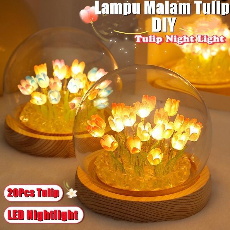 Lampu Malam Tulip Simulasi DIY Tulip Baterai Dioperasikan Lampu Meja Bunga Tulip Lampu Malam LED Lam