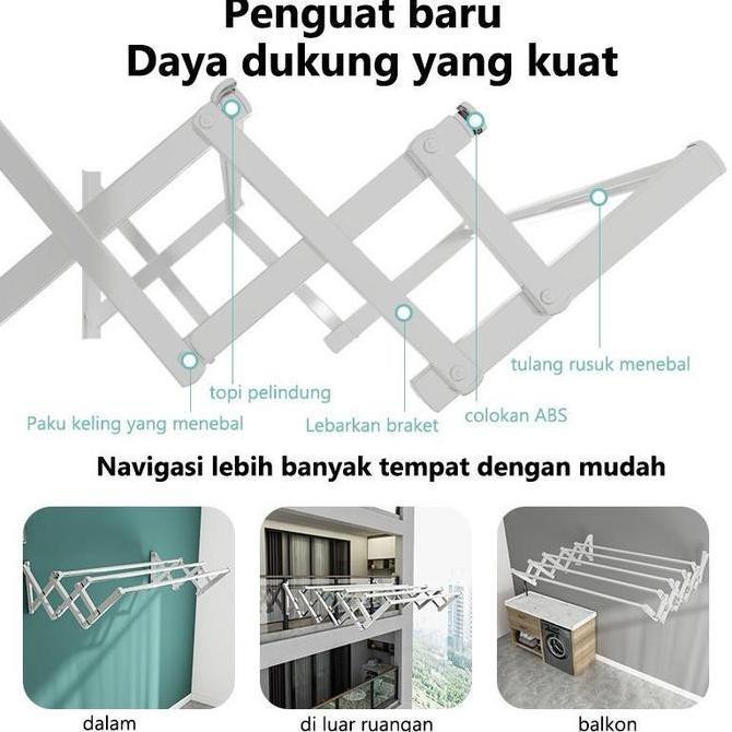 Jemuran Lipat Dinding Stainless Jemuran Baju Pakaian Dinding Rak Jemuran Tembok Gantungan Jemuran Je