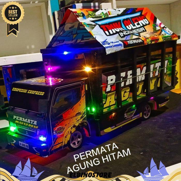 Miniatur Truk Oleng Kayu Besar 60Cm Full Lampu Terpal