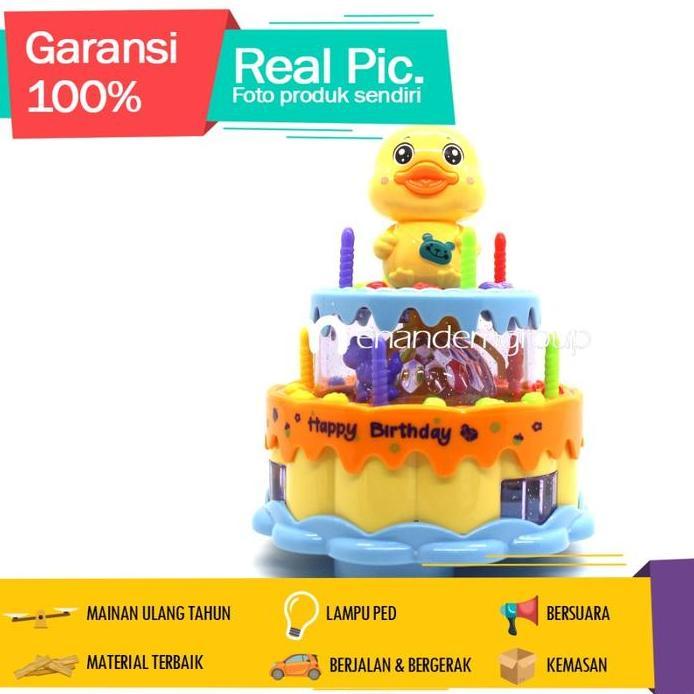 Mainan Anak Kue Ulang Tahun Benyanyi Bergerak Berputar Lampu LED