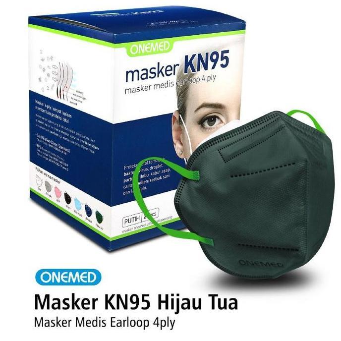 Masker Kn95 Onemed Hijau Tua Masker Medis Model Pokana Forest Green