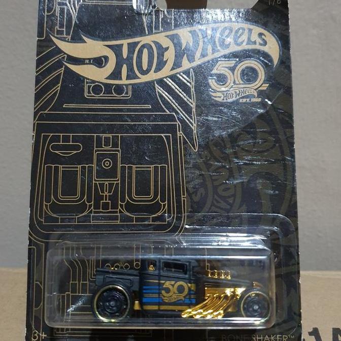 ORIGINAL HOTWHEELS 50TH ANNIVERSARY BLACK CARD BONE SHAKER