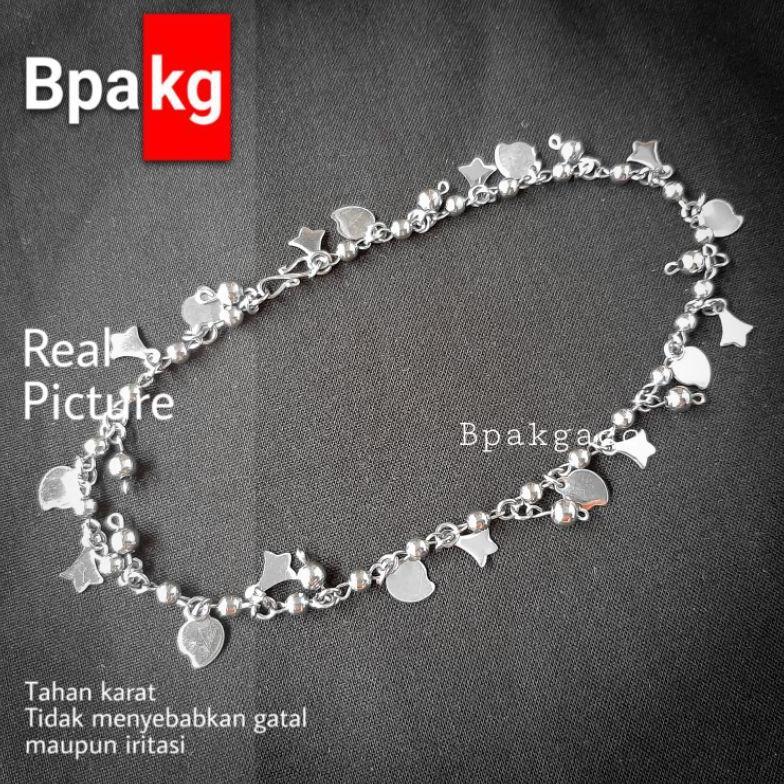 NEW Gelang kaki putri rumbai # Gelang monel besi putih asli anti karat silver murah wanita cewek can