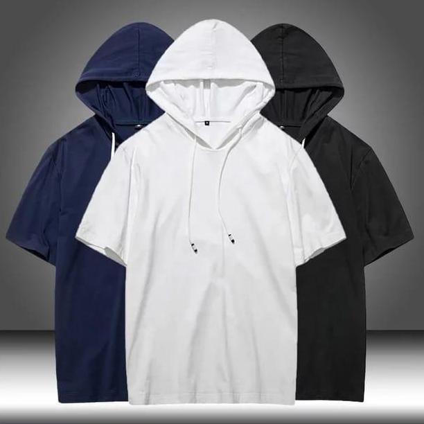 Baju Kaos Hoodie Pria Kaos Kupluk Sweater Pendek Lengan Hoodie Distro Oblong Hitam Cowok Dewasa