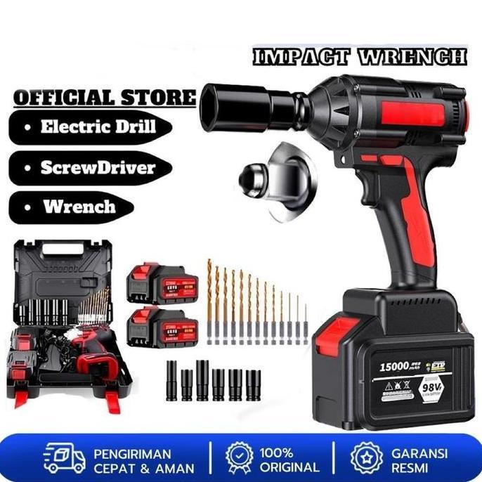 BAYASON Impact Wrench Cordless 98V Mesin Impact Wrench Cordless Impact Wrench Multi Fungsi Mesin Bor