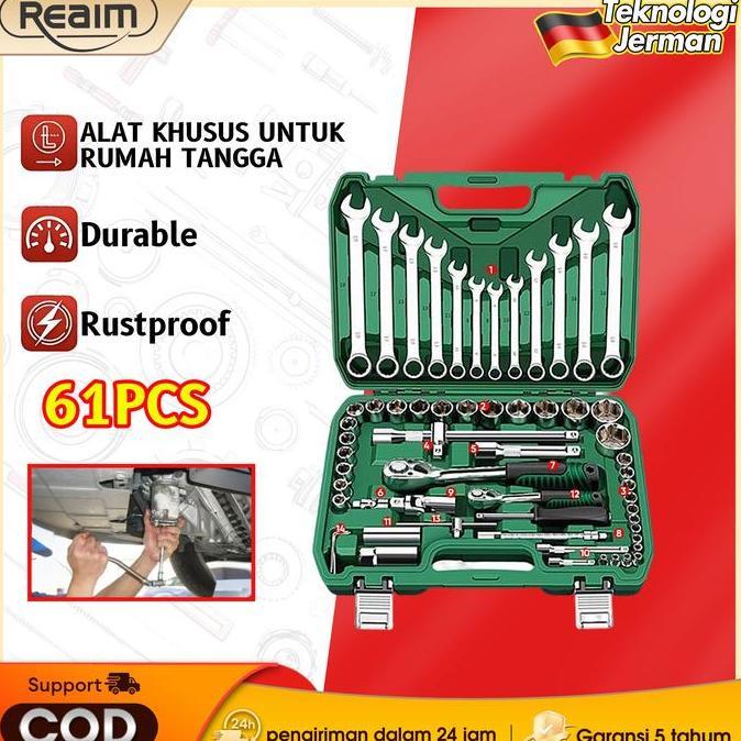 Erikasyafa - Reaim Tool Kit Set Kunci Set Lengkap 61 PCS Set Kunci Shock Set Kunci Inggris Tool Box 