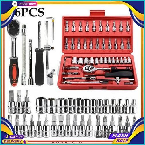 Berkualitas Set Kunci Shock 46 In 1 Lengkap Komplit Obeng Pas  Tool Kit Alat Bengkel Service Servis 