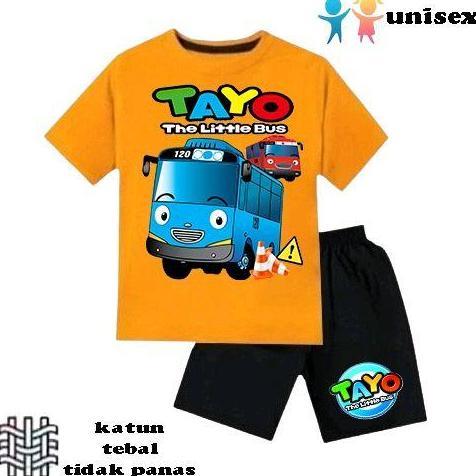 setelan baju anak laki-laki perempuan baju kaos anak laki-laki perempuan motif tayo umur 2-10 tahun 