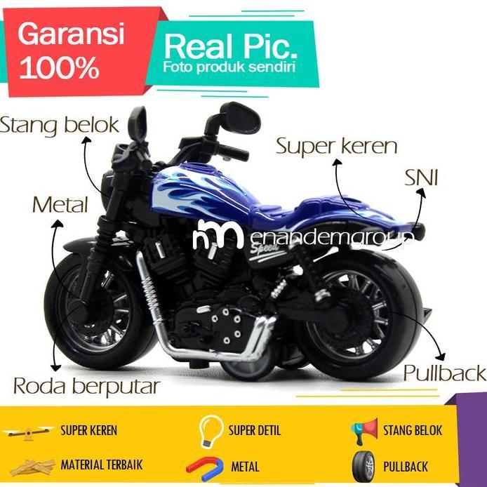 Diecast Miniatur Mainan Motor Besar Moge Harlem Speed Pullback