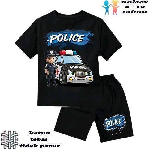 setelan baju anak laki-laki perempuan baju kaos anak laki-laki perempuan motif Polisi olice  umur 1-