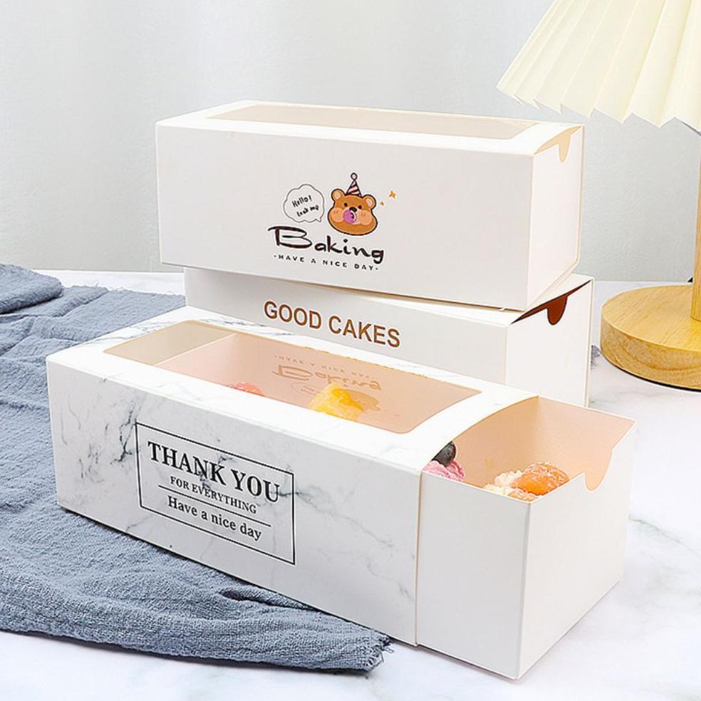 10Pcs Box Donut Panjang Kotak Dus Kue Slice Cake Box Kue Dessert