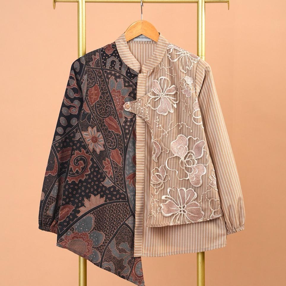 Atasan Wanita Batik Daisy Cream  A1166