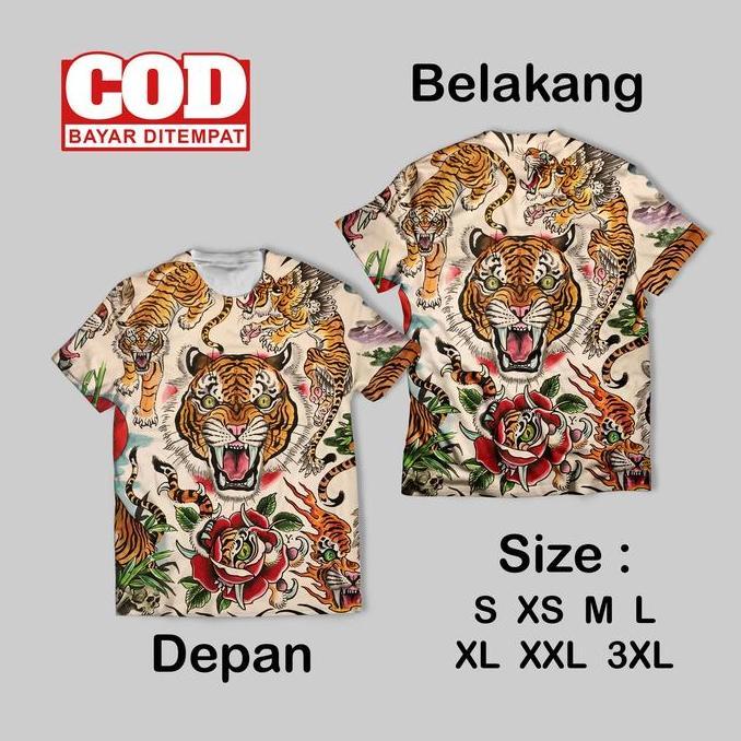 Kaos Fullprint Japanese Yakuza Tattoo Keren | Kaos AOP Japanese Yakuza Tattoo Depan Belakang SS
