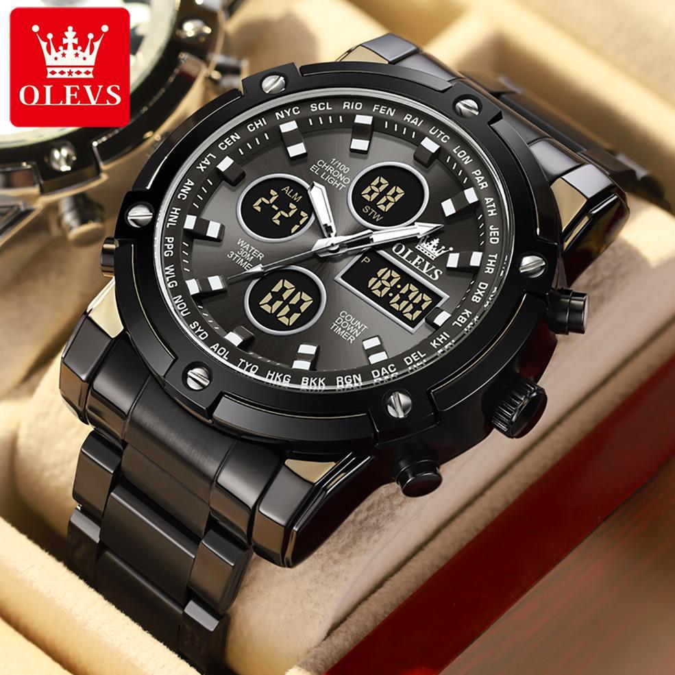 OLEVS Jam Tangan Pria Anti Air Original Multifungsi Luminous Kalender Alarm Analog Cowok Fashion Hit