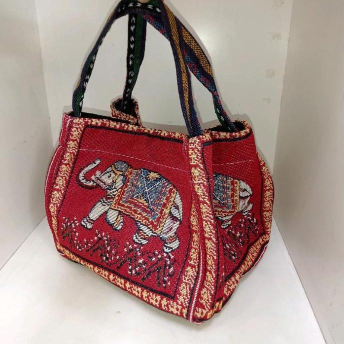Handbag Minimalis Tas Thailand Tas Karakter Etnik Gambar Gajah Kanvas