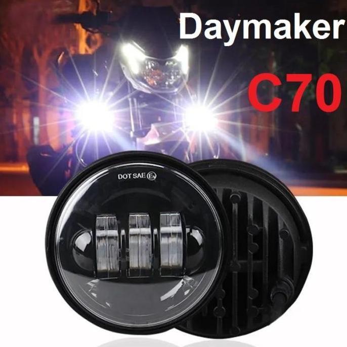 Daymaker Lampu Motor.C70 LED 2 warna 4,5 inch Bulat Hitam
