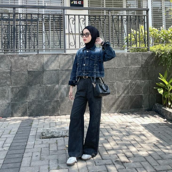 termurah emweha fuji jaket crop jeans denim oversize cewek pocket variasi tali denim