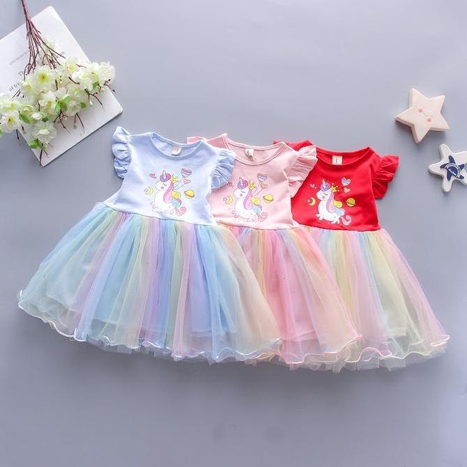 Gaun Putri Unicorn Musim Panas Anak Pakaian Fashion Ulang Tahun Tutu Anak Perempuan