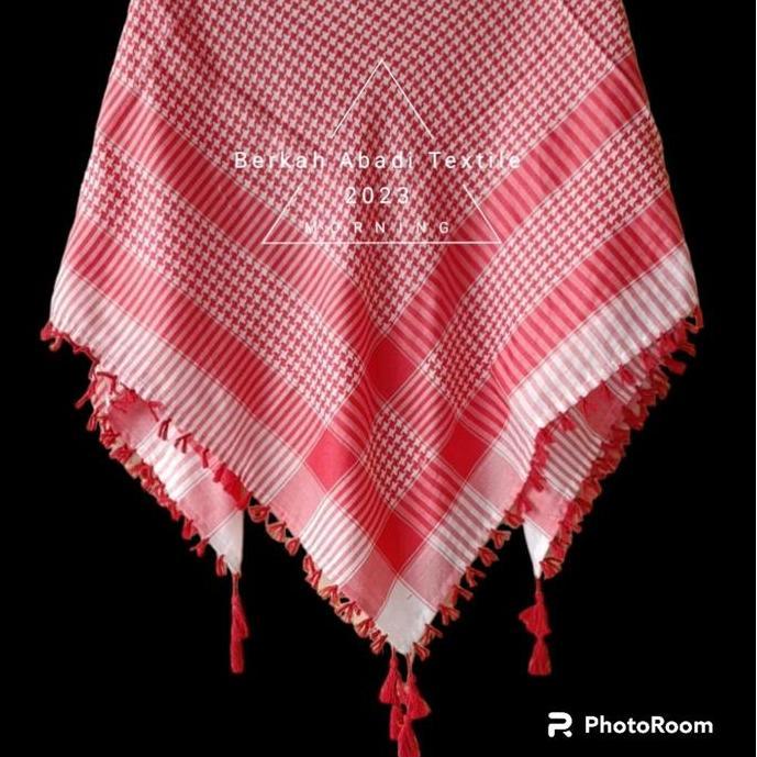 Rotazione- Sorban Kuncir - Surban Palestina Segi Empat Motif Jagung/Kotak Catur Rumbai Syal Putih
