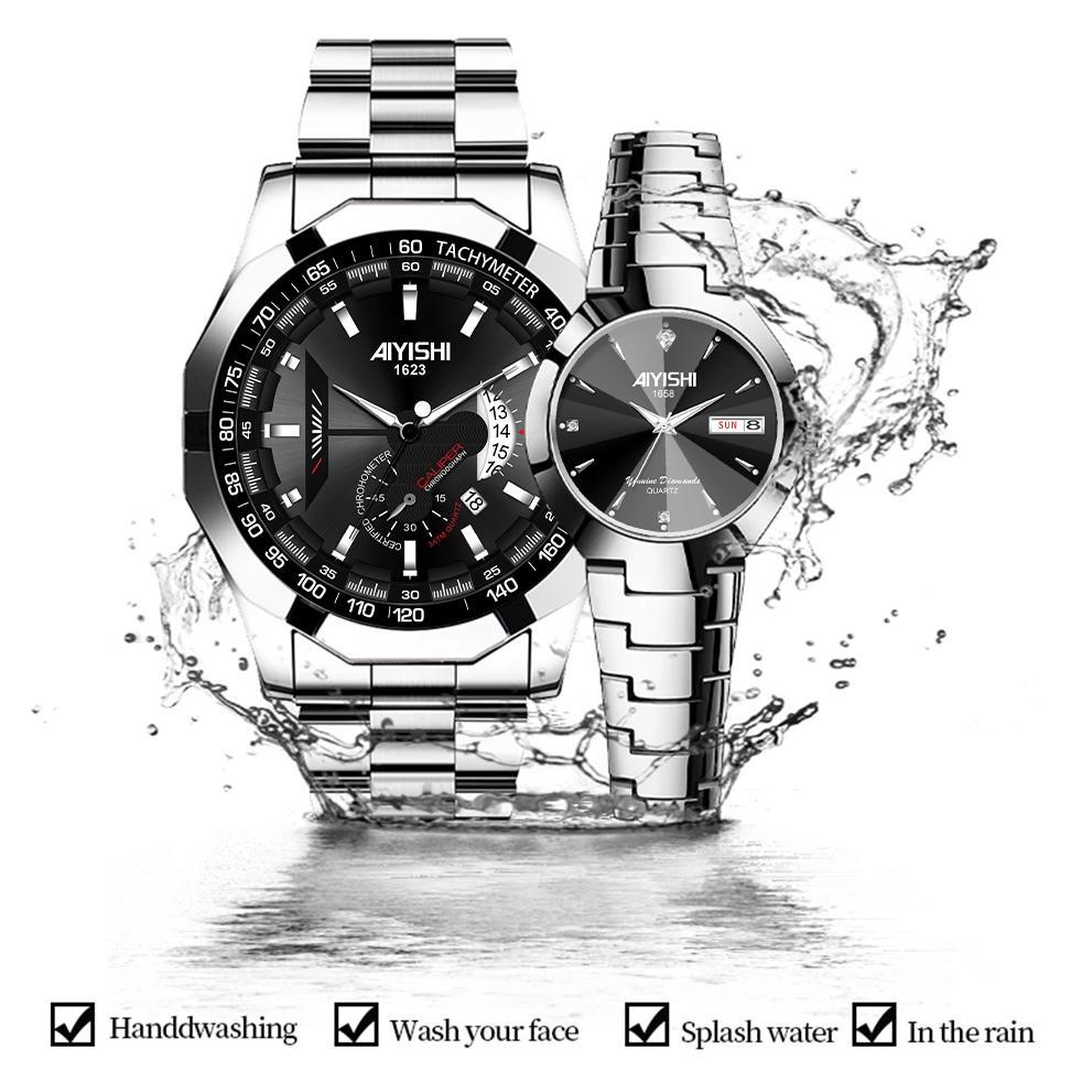 VALUE PACK AIYISHI Jam Tangan Couple Anti Air Original Rantai Couple Watch Model 1623 1658